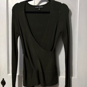 Catherine Malandrino Women's Deep Green V-Neck Long Sleeve Top